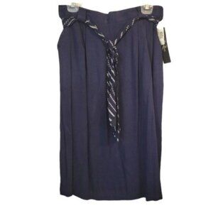 Vintage Requirements Dead Stock Tie Waist Midi Skirt Navy Blue